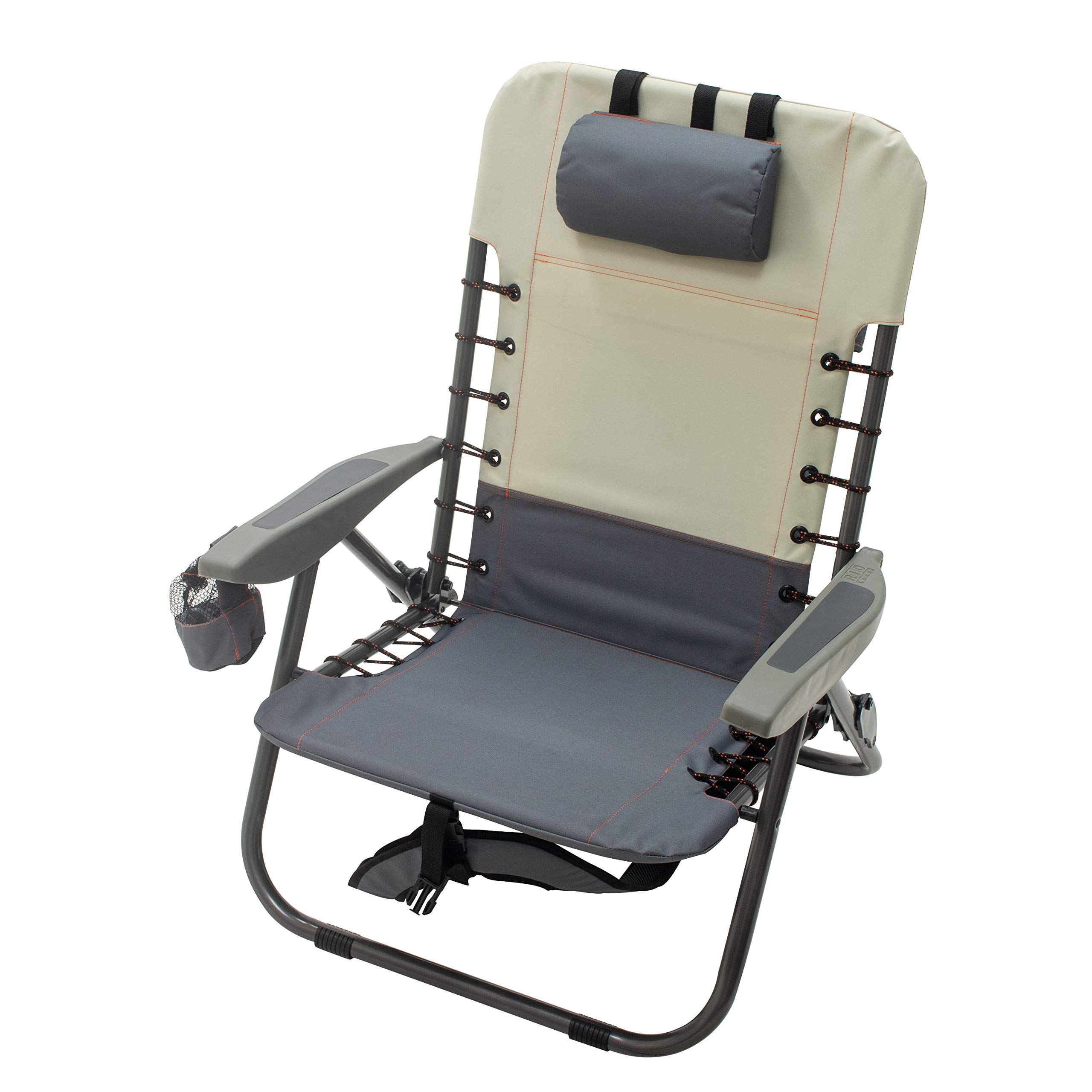 Rio Brands 4-Position Lace-up Suspension Backpack Camping Chair with Removable Backpack Bag, Slate/Putty, 11