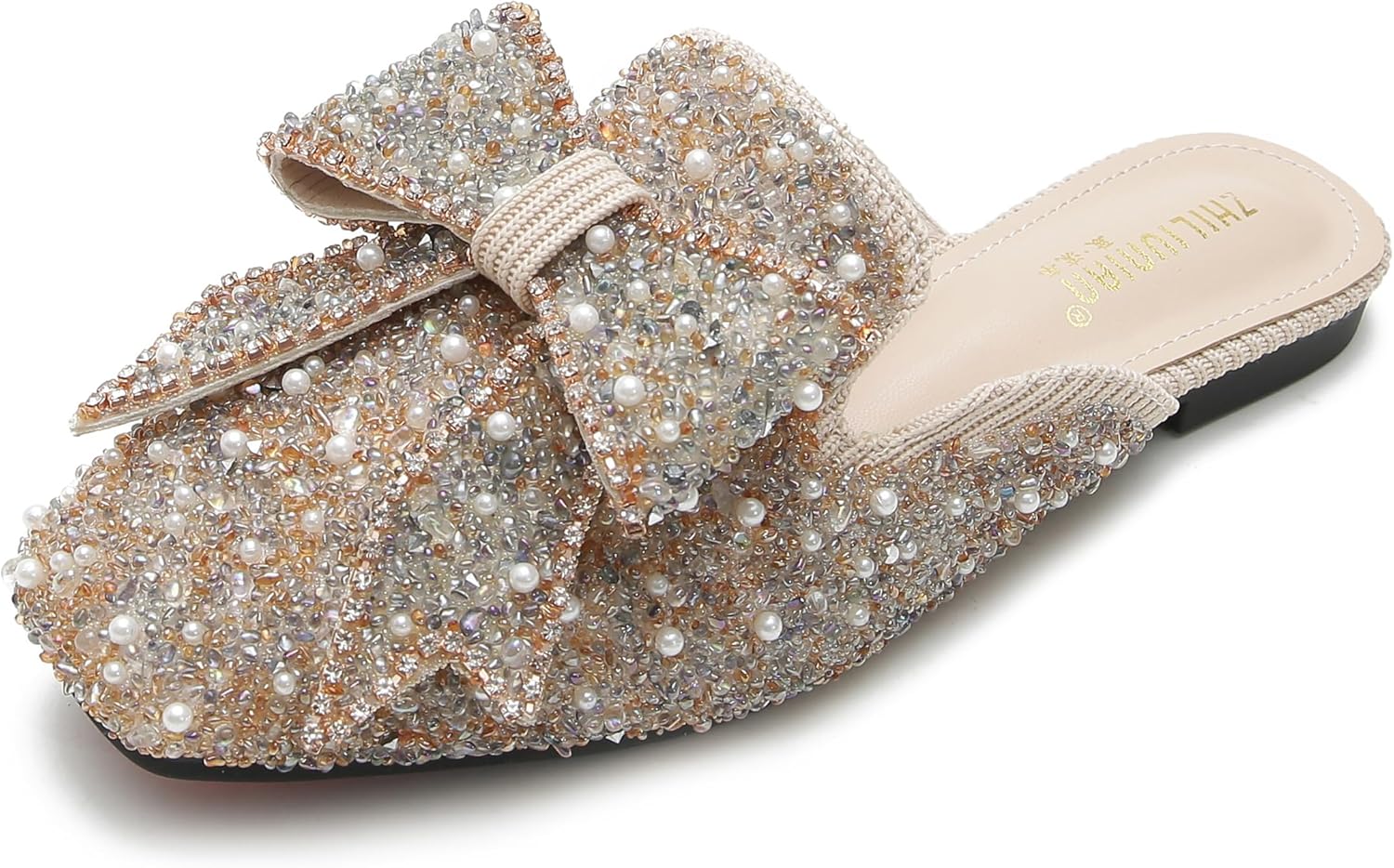 SANIOOOI Women's Mules - Sparkly Rhinestone Bow