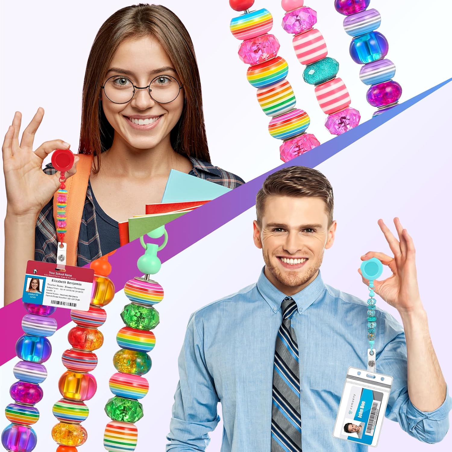 148 Pack Beadable Badge Reel Kit Retractable ID Name Badge Reel with Belt Clip 48 Pcs Beadable Retractable Clips Holder 50 Pcs Pouch Bag and 50 Pcs Thank You Cards for Jewelry DIY Gift Craft Making