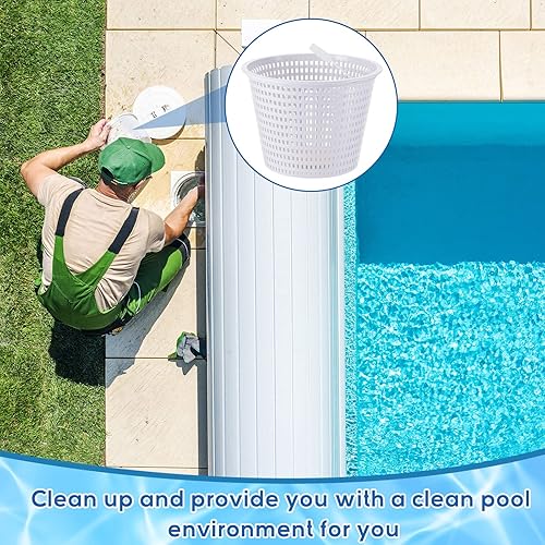 Miniatura 5 de Mumufy Paquete de 4 cestas de repuesto para desnatadora de piscina con asa, cesta resistente para mantenimiento de piscinas, consejos presta