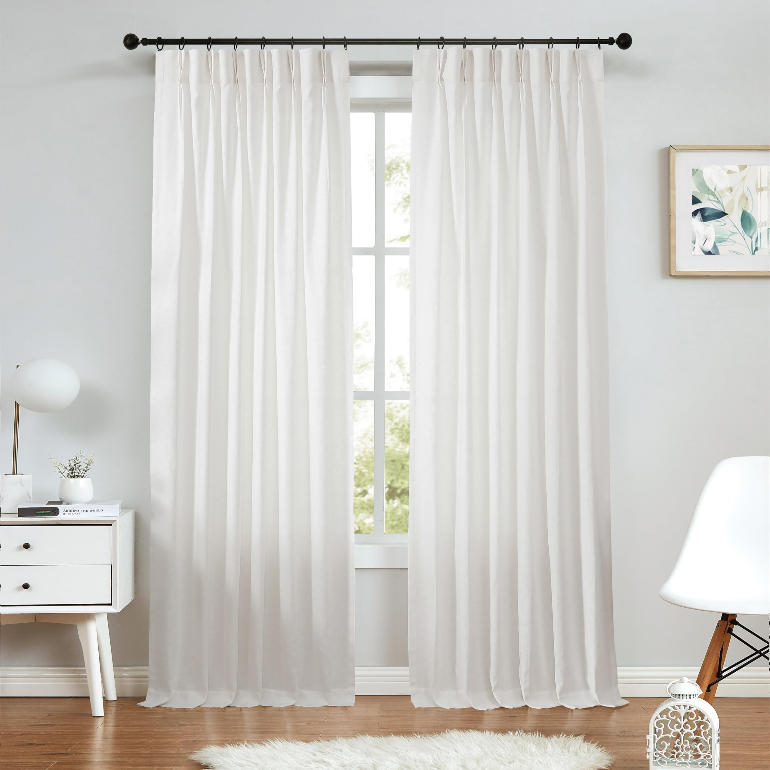 TOAVA DECO White Pinch Pleated Curtains for Living Room