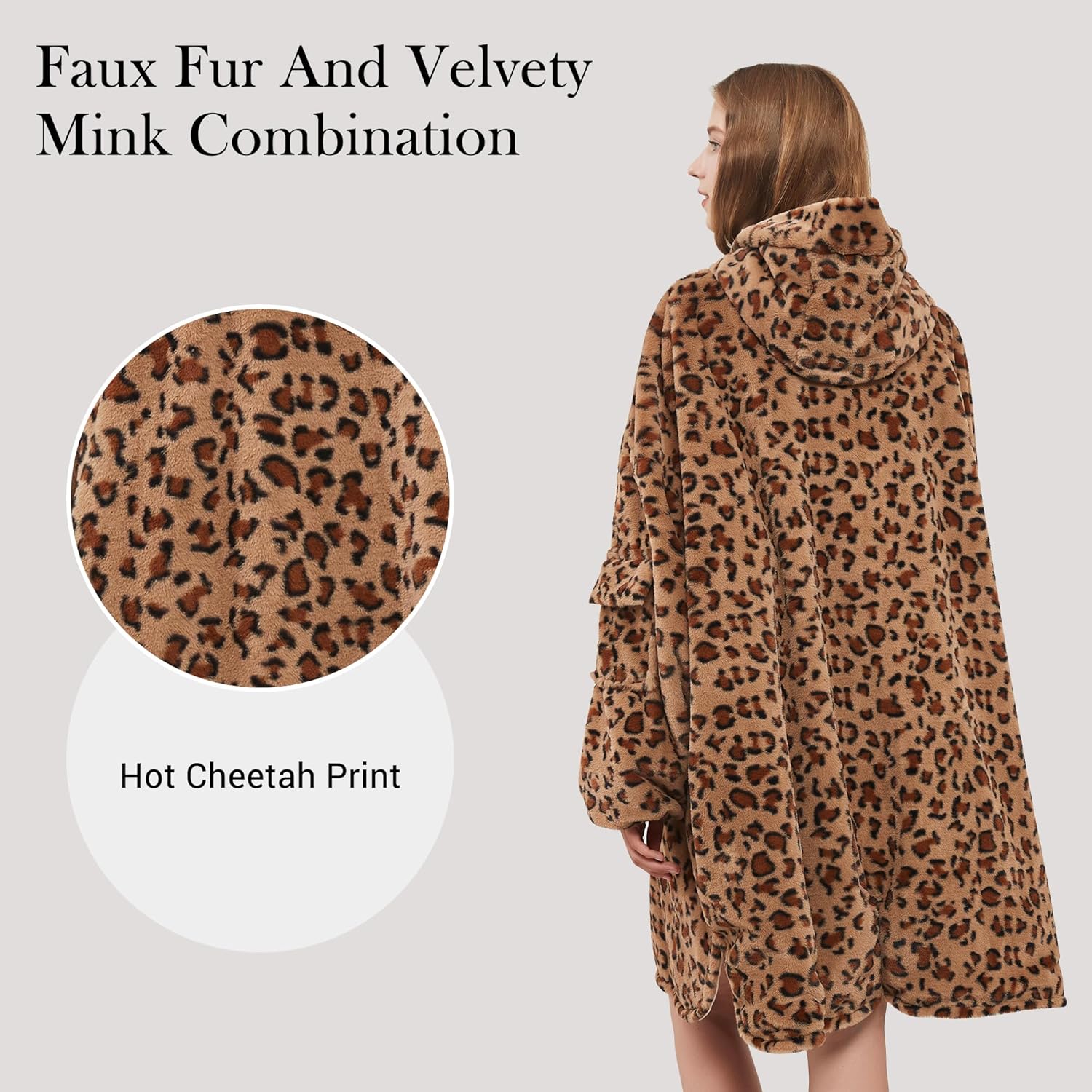 Viviland Blanket Hoodie Wearable Blanket Oversized Super Soft Warm, Gifts for Women Men Teen gifts, Cheetah Print Brown - Image 5