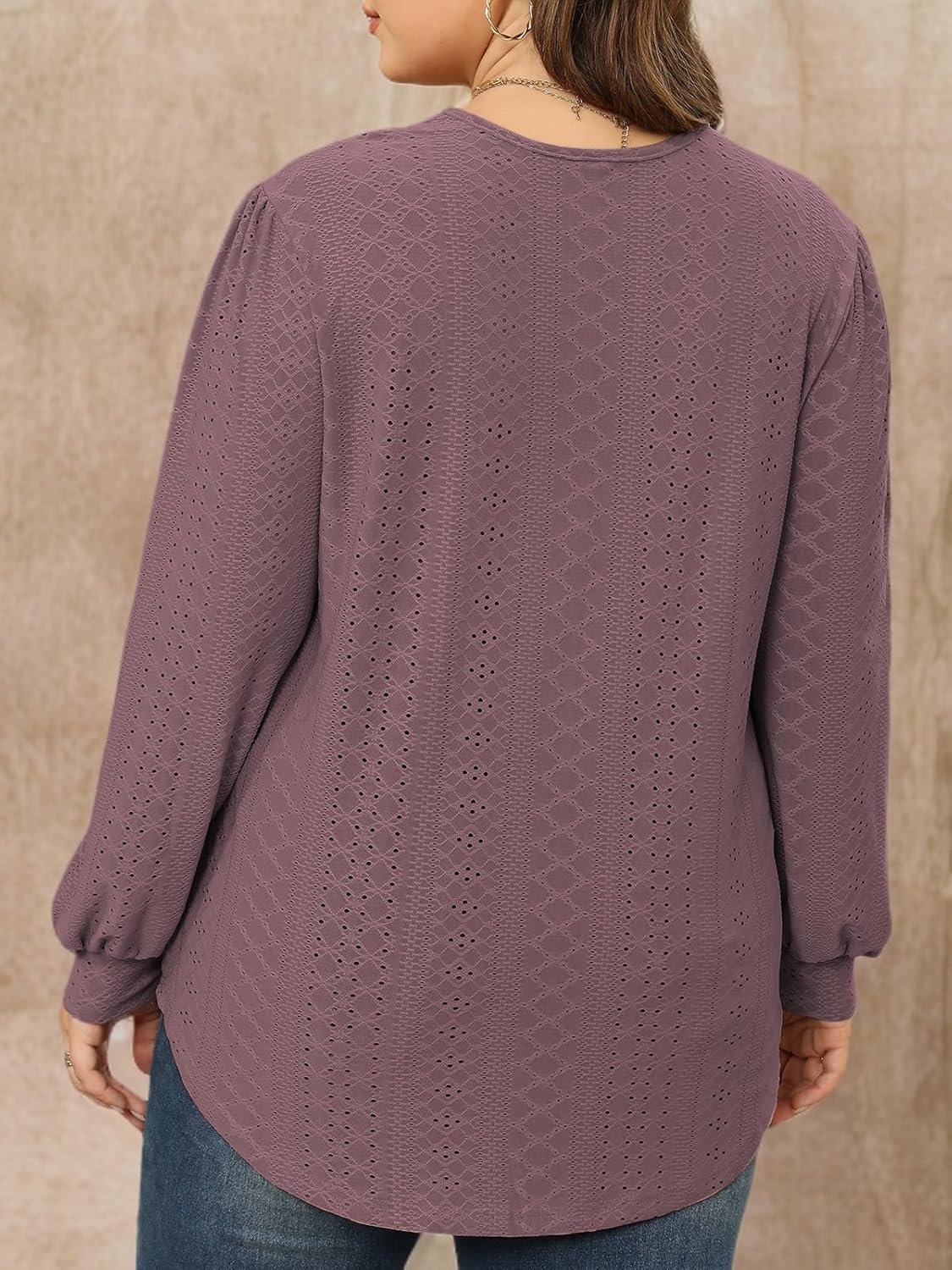 ROSRISS Womens-Plus-Size-Tops Lace V Neck Shirts Casual Lantern Long Sleeve Tunics XL-5XL - Image 5