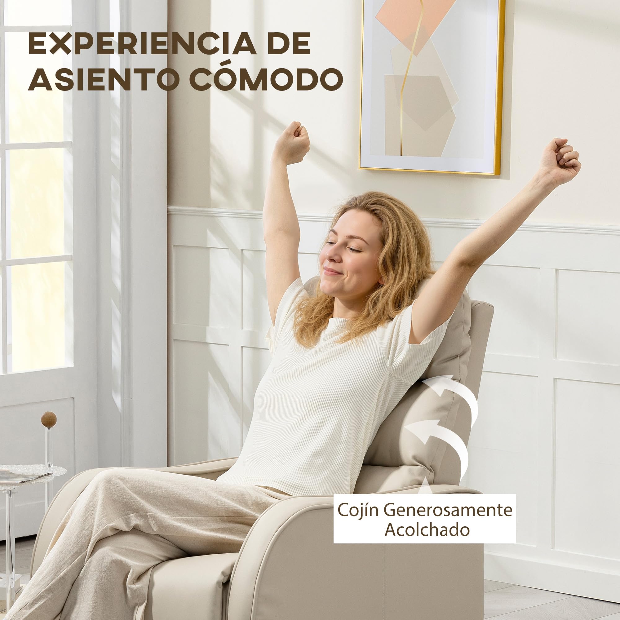 HOMCOM Sillón Relax Reclinable Manual hasta 160° 65x89x100 cm Crema