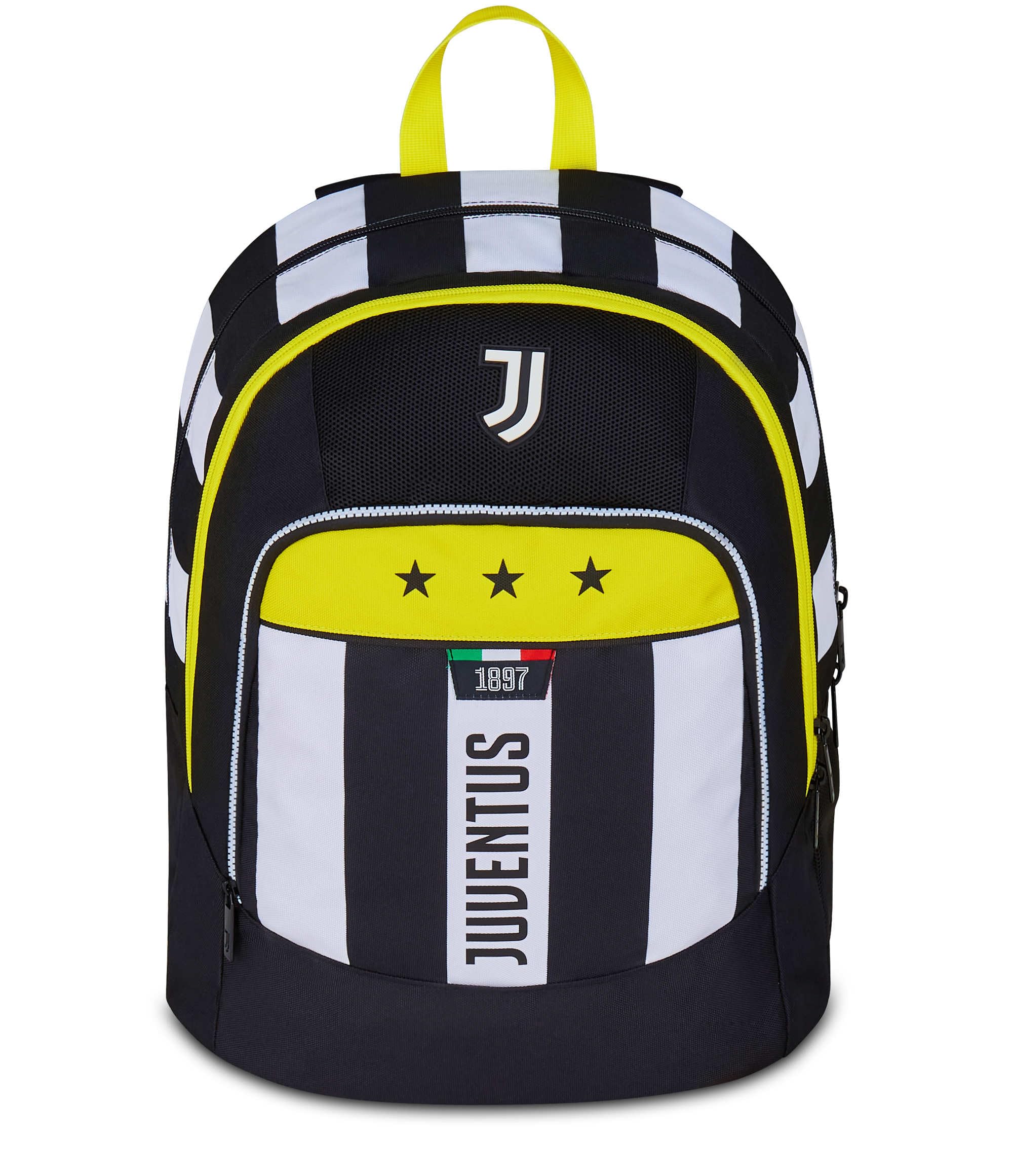 Seven Juventus Advanced plecak szkolny, czarno-biały, podwójna komora i kieszeń na butelkę, 29 l, szkoła podstawowa, plecak dla dzieci, piłka nożna, czarne, Taglia unica, Casual