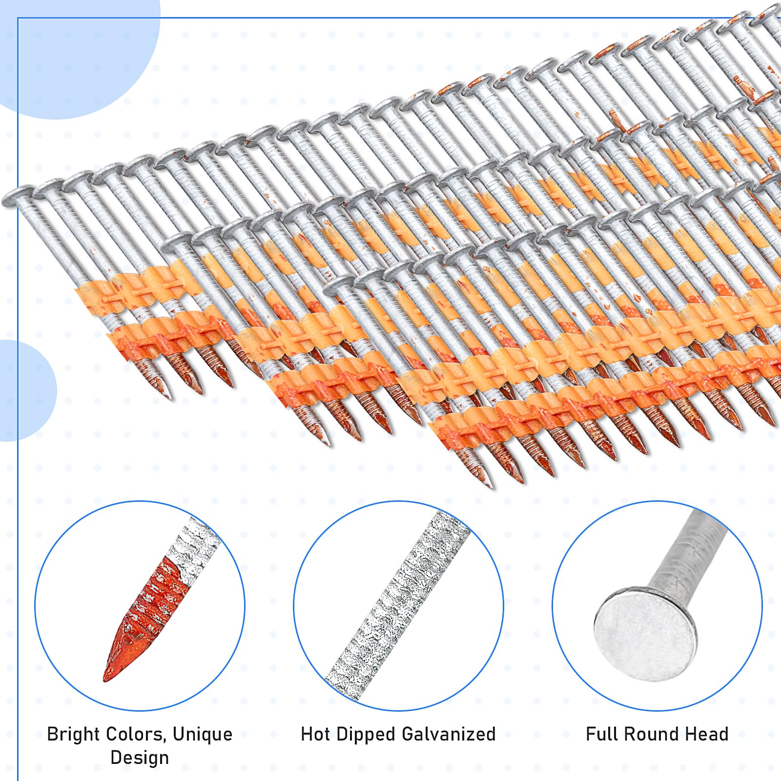 Lot De 1 000 Clous D'encadrement à Tête Ronde à 21 Degrés Avec Tige En Plastique Galvanisé à Chaud Pour Tous Les Bois Traités Sous Pression (5,1 X 0,3 Cm