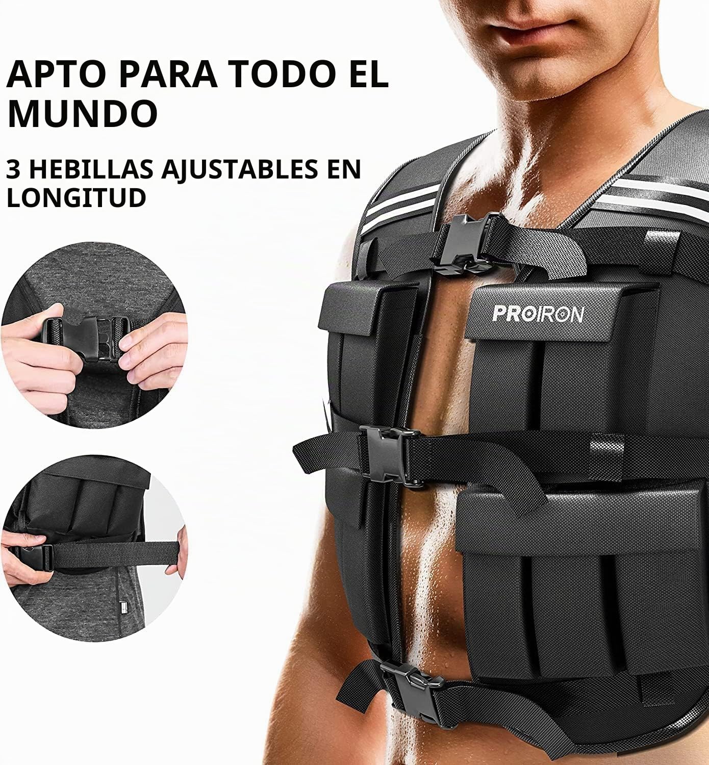PROIRON Chaleco Lastrado 10/20kg, Incluido 20 Paquetes de Peso, Lastre Ajustable, Chaleco con Peso con Banda Reflectante para Entrenamiento de Fuerza, Jogging, casa, Gimnasio, Cardio, Crossfit