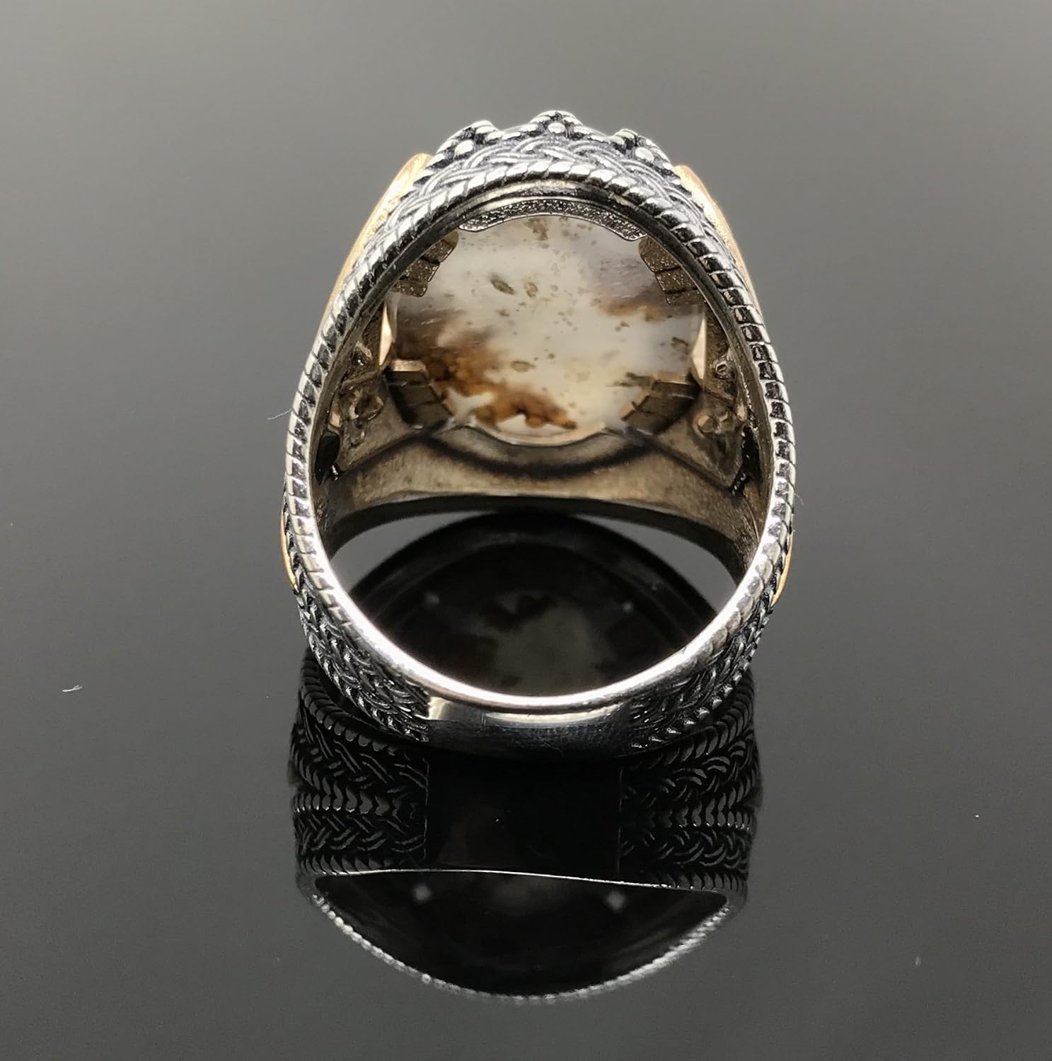KAR Rare Find 925K STERLING SILVER Yemeni AGATE(Aqeeq) MEN'S RING P5C