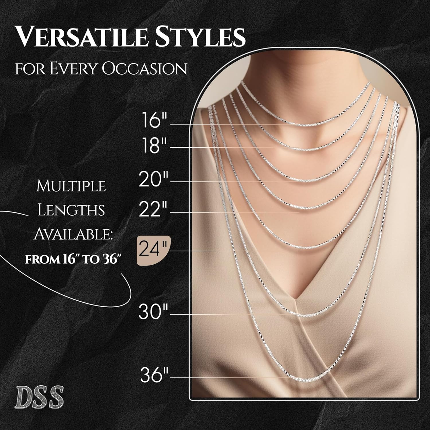DSS 925 Sterling Silver Necklace for Women, Box Chain 1.5mm, Lobster Claw Clasps, Sterling Silver Chain, Italian Jewelry for Women, 16in - 36in - Image 2