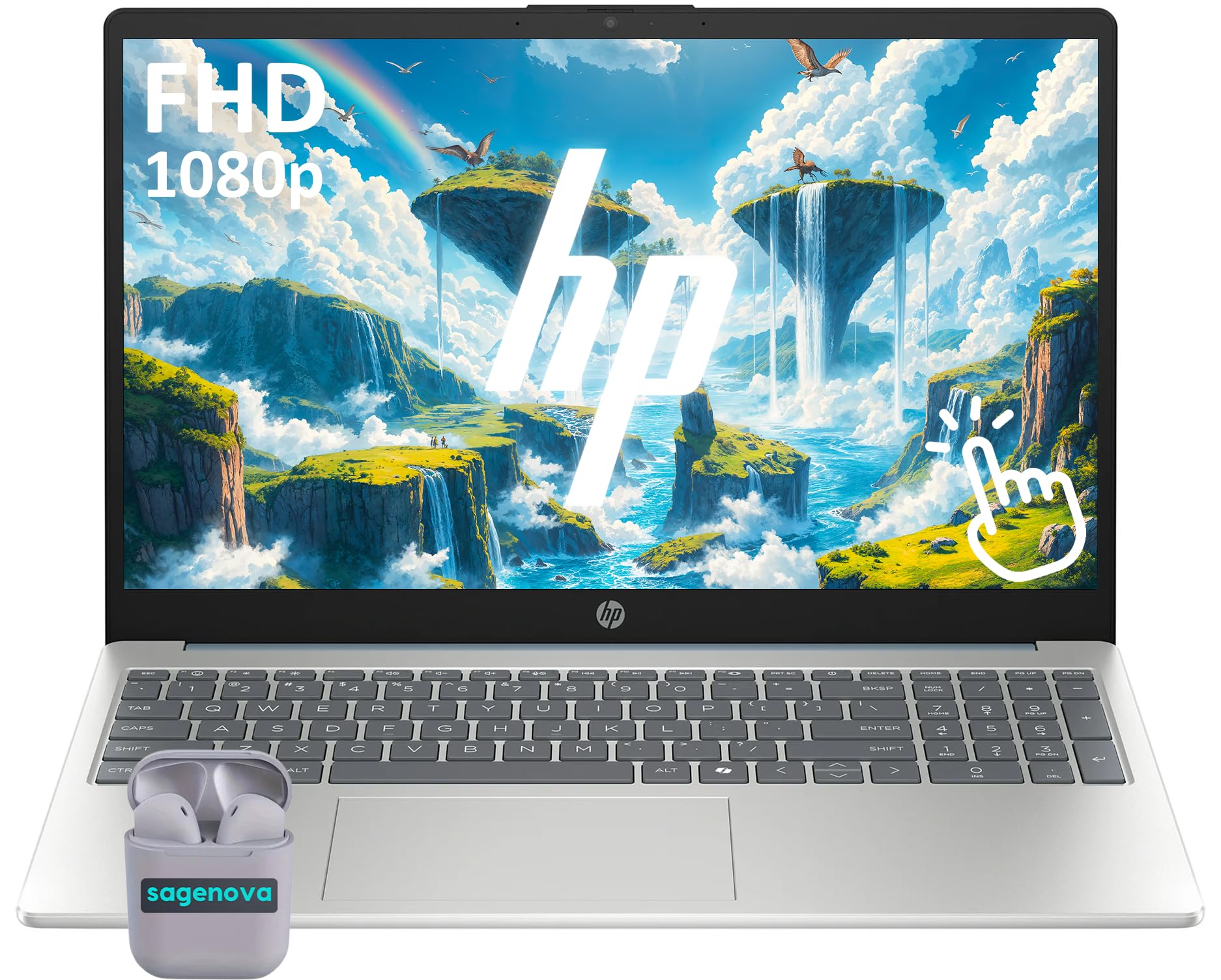 HP Touch Screen Business Laptop Computer, 15.6" FHD IPS LED Laptop, Intel Core i3-N305, Windows 11, 32GB RAM 1TB SSD, Copilot AI, SageNova Earphones,