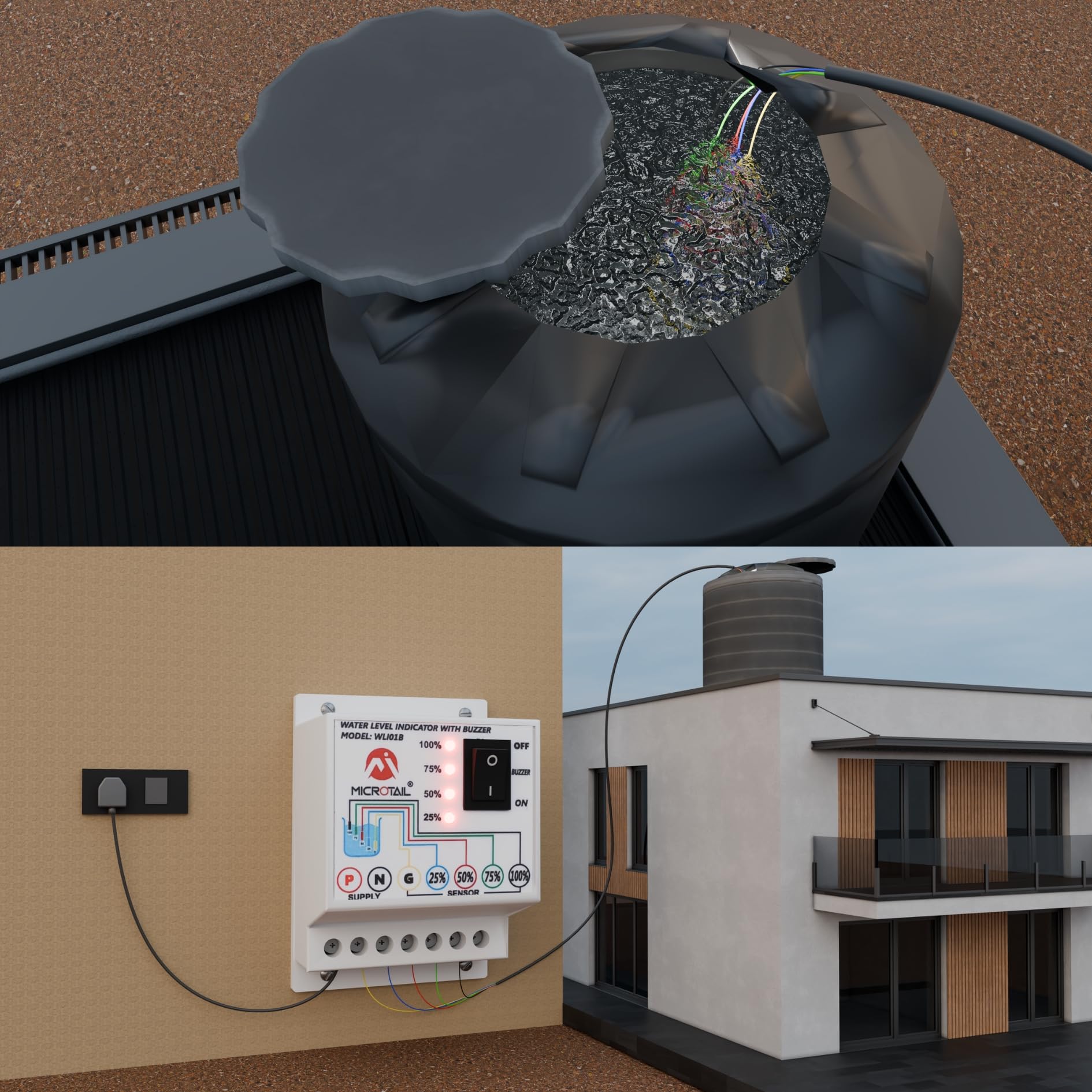 Microtail ABS Water Level Indicator with Alarm on Tank Full with 5 Sensors, Single Phase 230V AC 2