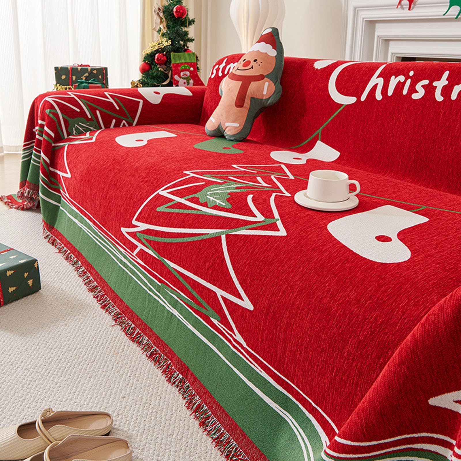 Housse de canapé de Noël en chenille pour salon modulaire festif de 1 à 5 places