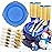 Hioasis 210pcs Blue and Gold Plastic Plates - Elegant Disposable Dinnerware Set Suitable for 30 Guests Include 10.25 Dinner & 7.5 Dessert Plates, Pre Rolled Silverware Set, Cups for Christmas