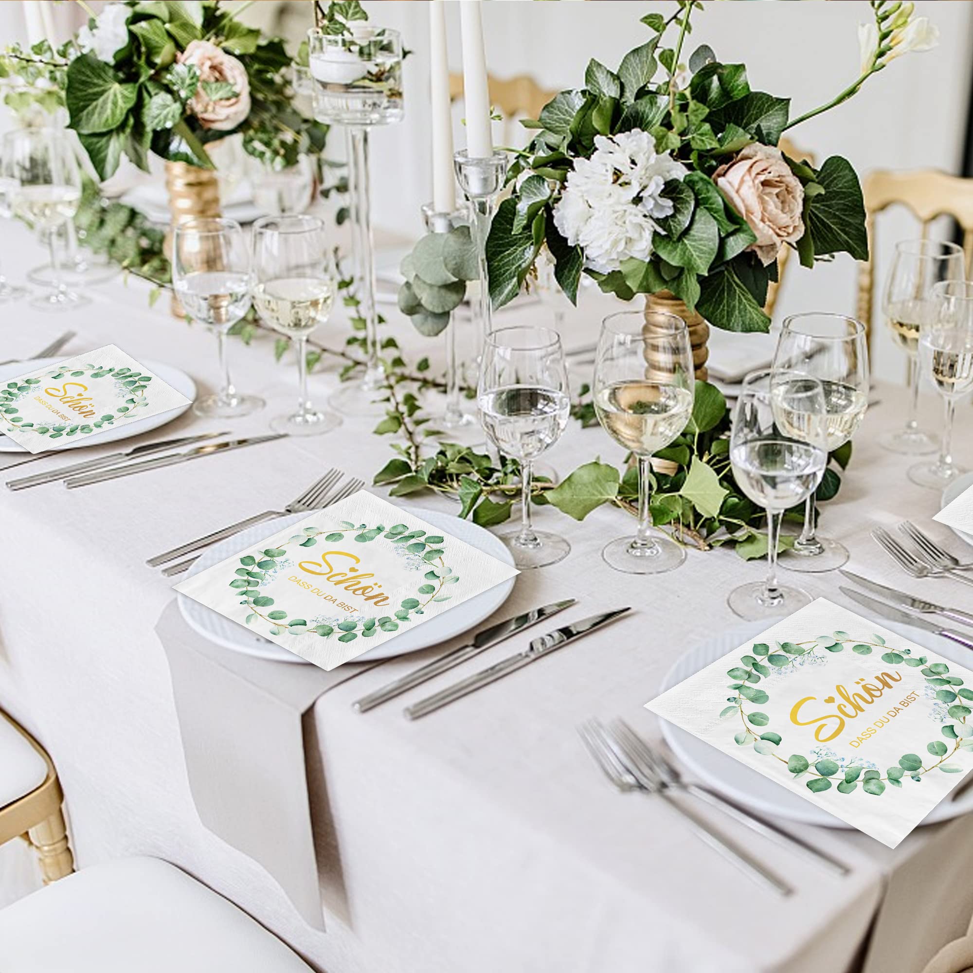 Gleemix Servietten 'Schön Dass Du Da Bist' - 40 Stück Eukalyptus Design 33x33cm