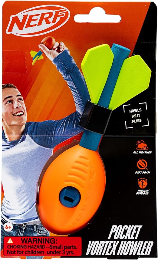 NERF Vortex Mini Aero Howler Foam Football - NERF Soft Mini Vortex Football for Long-Distance Throws - Perfect for Pool + Beach Football - Kids Aero Howler Whistle Vortex Foam Ball