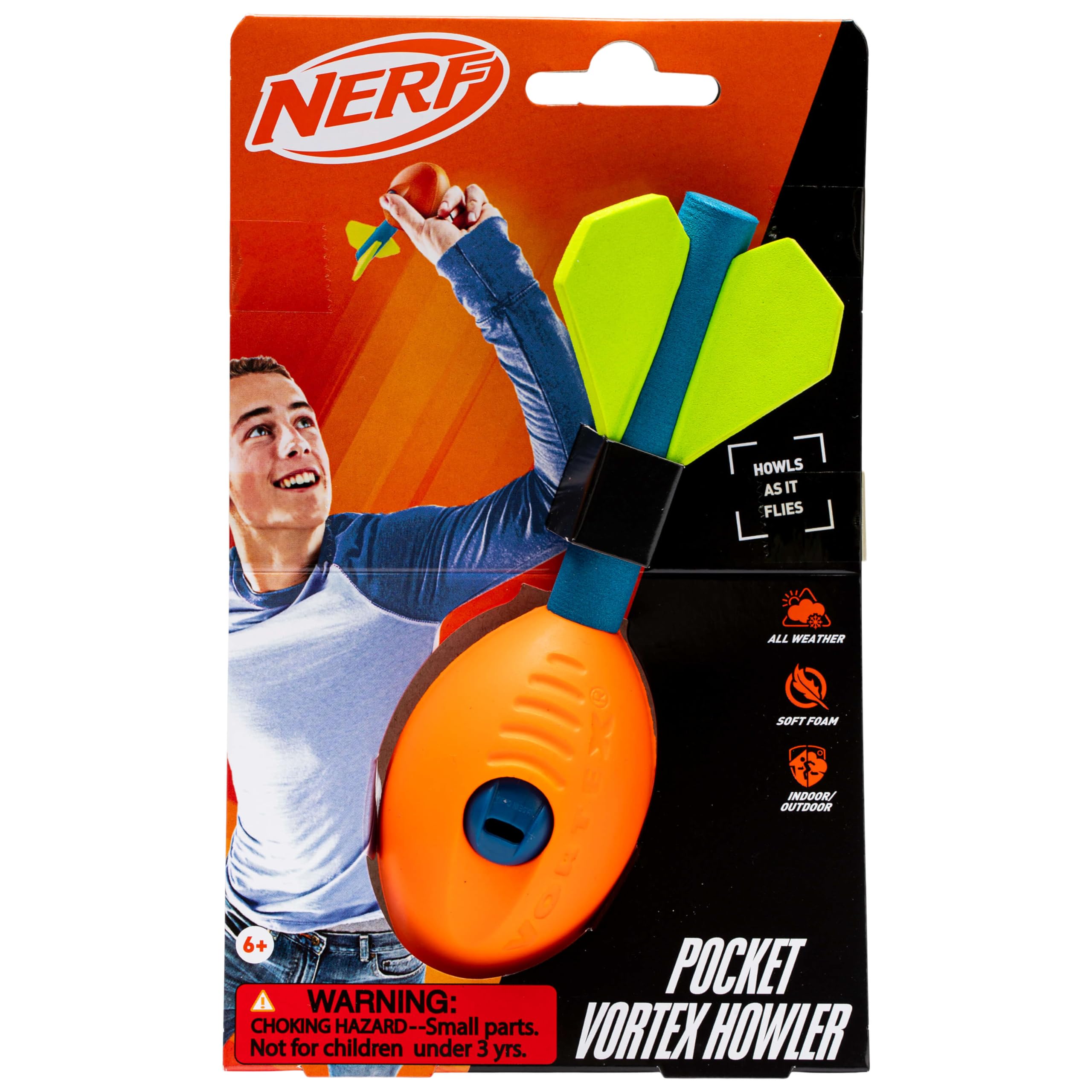 NERF Vortex Mini Aero Howler Foam Football - NERF Soft Mini Vortex Football for Long-Distance Throws - Perfect for Pool + Beach Football - Kids Aero Howler Whistle Vortex Foam Ball