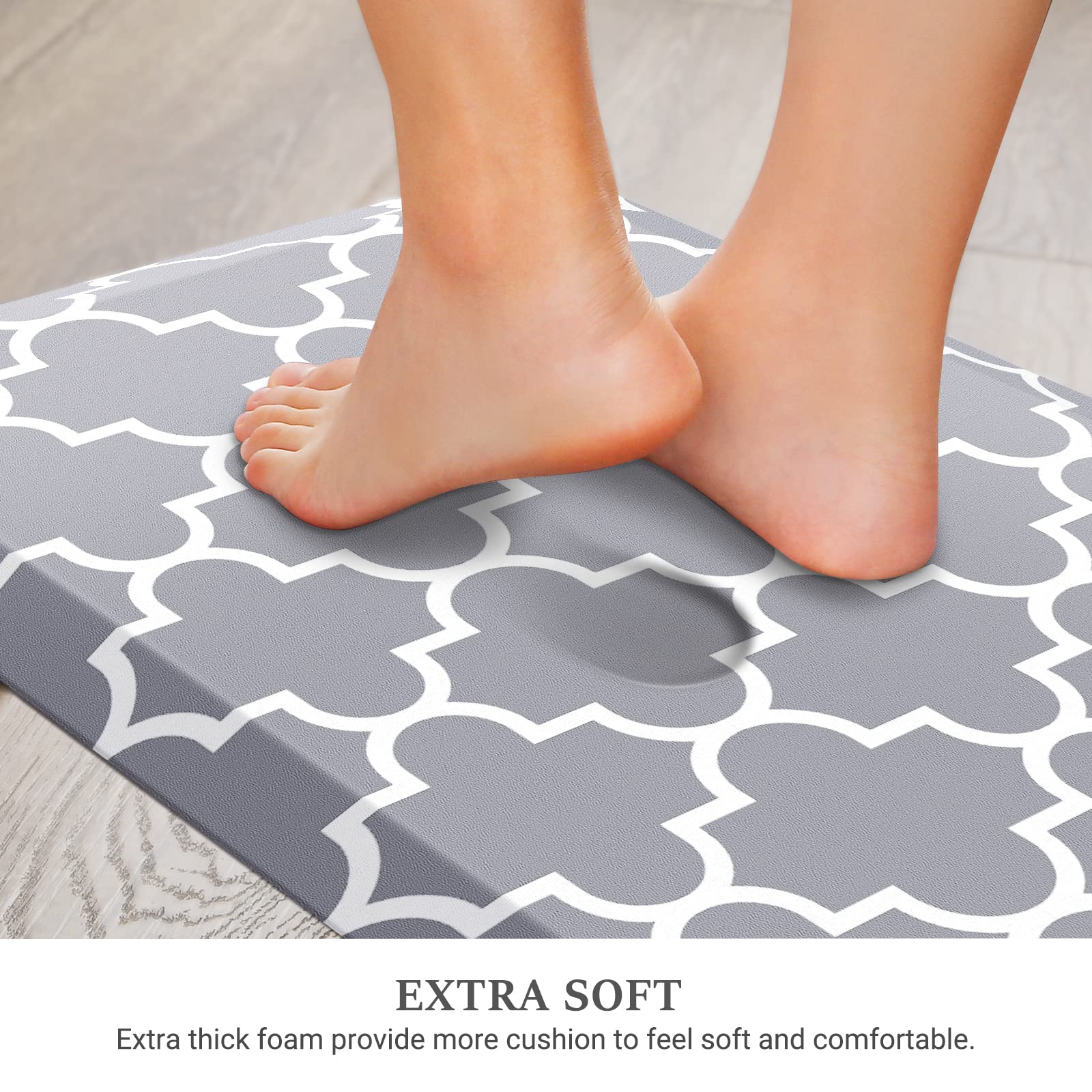 WISELIFE Alfombras de cocina antifatiga, antideslizantes, impermeables, ergonómicas, cómodas para cocina, hogar, oficina, fregadero, lavandería (17.3 x 60 pulgadas, gris)