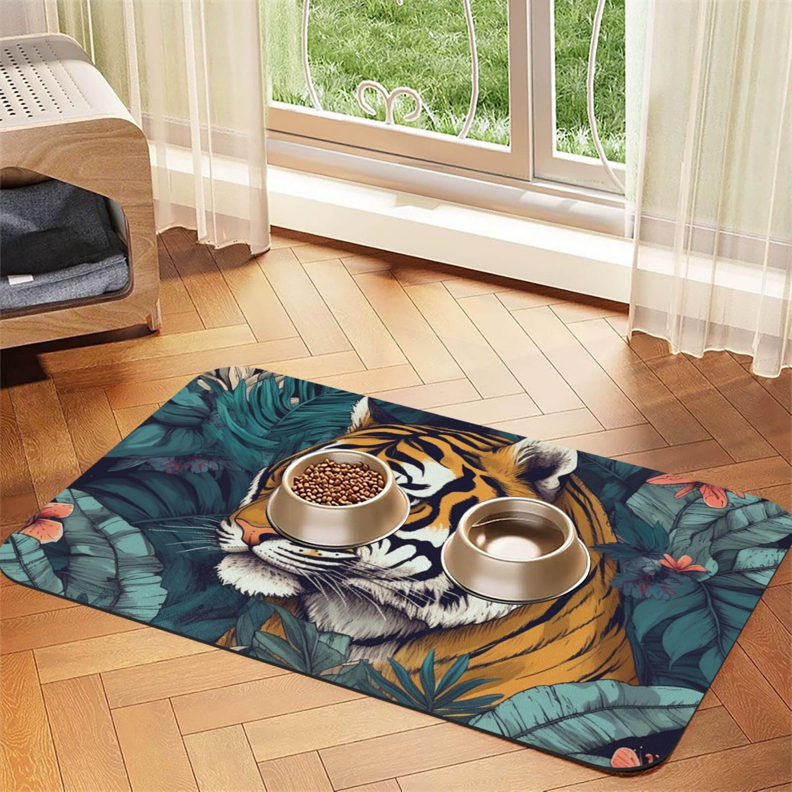 Tapis d'alimentation pour animal domestique Tropical Tiger 40x60cm en cuir synthétique imperméable