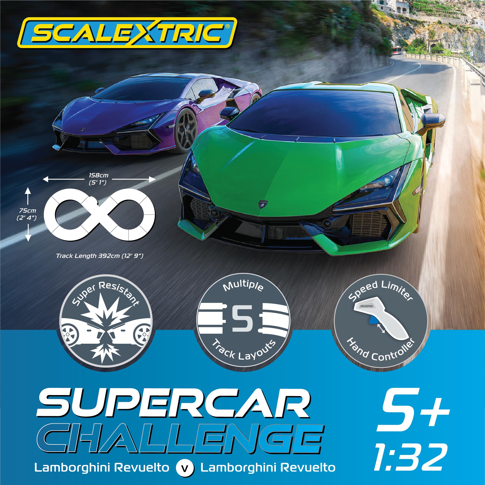 Scalextric Rennbahn-Sets für Kinder – C1457M Supercar Showdown – Lamborghini gegen Lamborghini – Elektrisches Rennset für Jungen & Mädchen ab 5 Jahren, Spielautomaten Spielzeug & Spiele