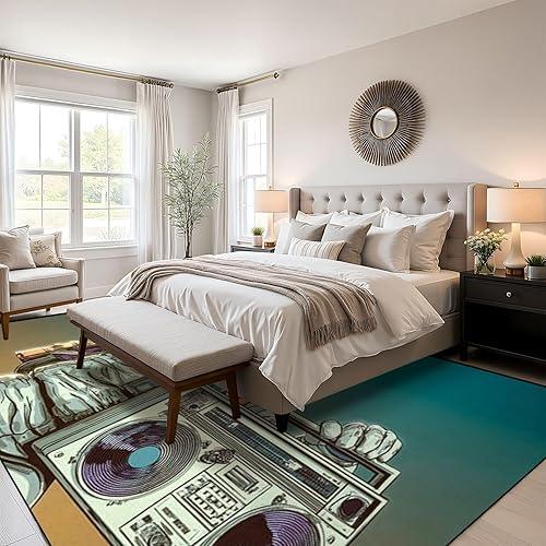 Miniatura 6 de Alfombra lavable de astronauta, Boombox, audio y música, arte retro de 9 x 12 pulgadas, alfombra grande antideslizante que no desprende pelusa,