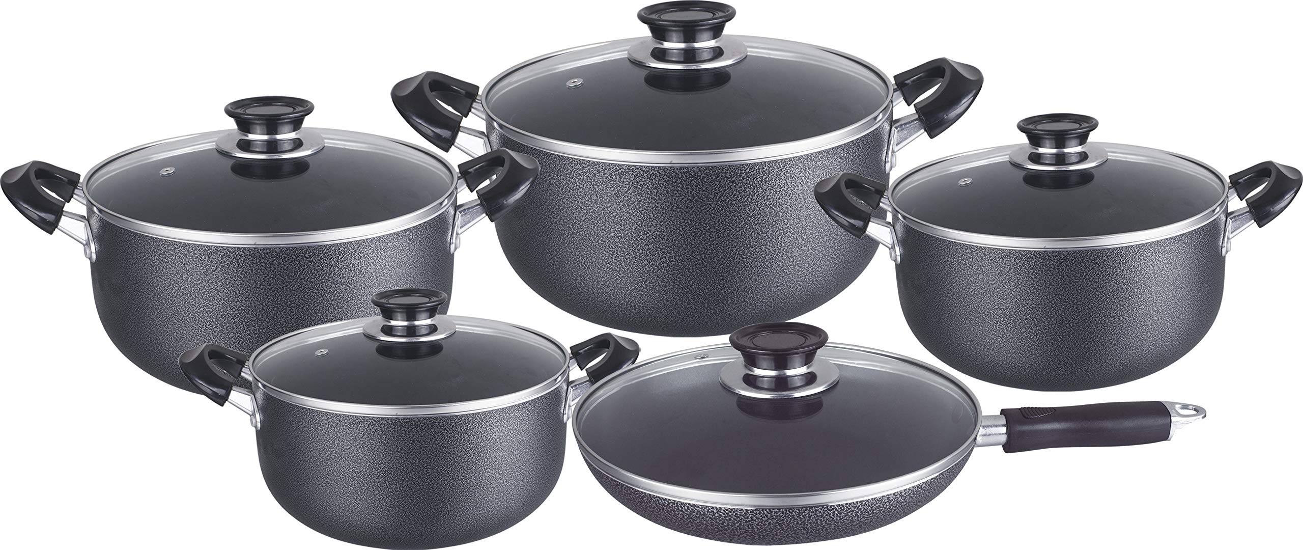 Venice Nonstick Dishwasher Safe Cookware Set, Nonstick Pots and Pans Set, 10 Pcs, Black