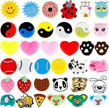 36 Pcs Cute Tennis Racket Vibration Dampener Funny Cartoon Silicone Tennis Absorber Dampeners for Sport Racquetball Tennis