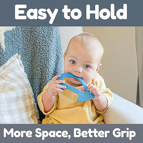 Miniatura 2 de Dolphin - Juguete mordedor de silicona con 8 zonas de textura, fácil agarre para manos pequeñas, a partir de 3 meses, Baby's Aid (arándano) Azul