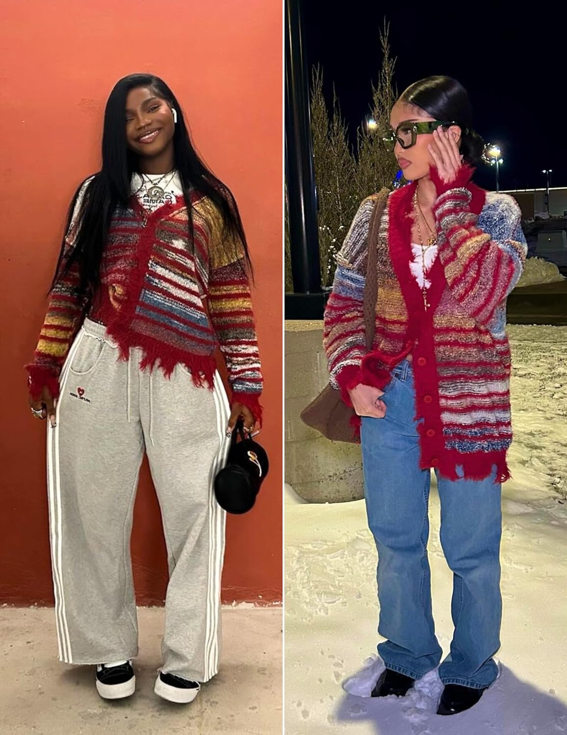 Aelfric Eden Cardigan Sweater Open Front Casual Knit Cardigans Pinstripe Fashion Sweaters 2025 Y2k Outfits Red - Image 5