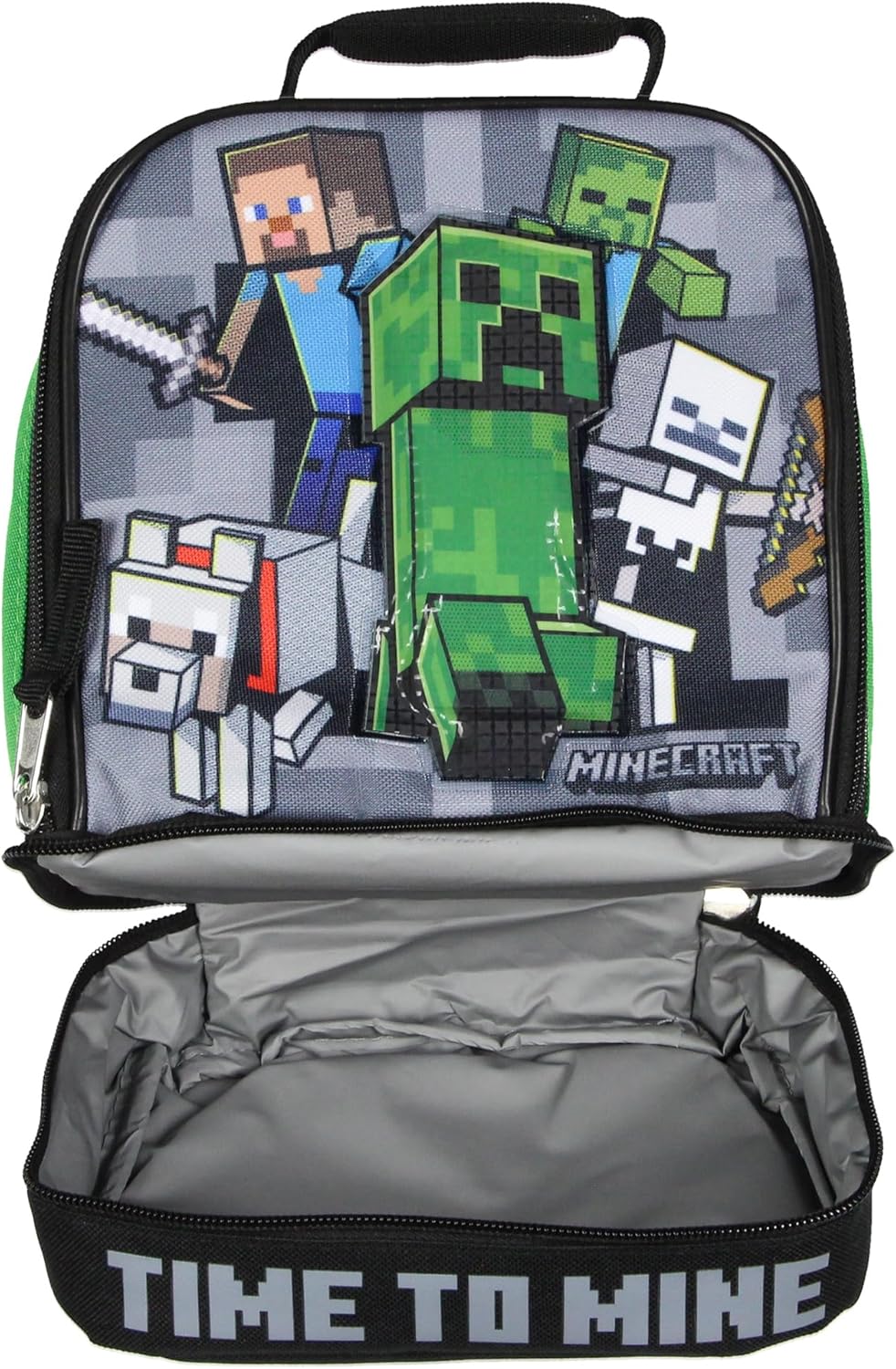 Bioworld Minecraft Time to Mine Dual Compartment Insulated Lunch Box Tote 9" - Image 5