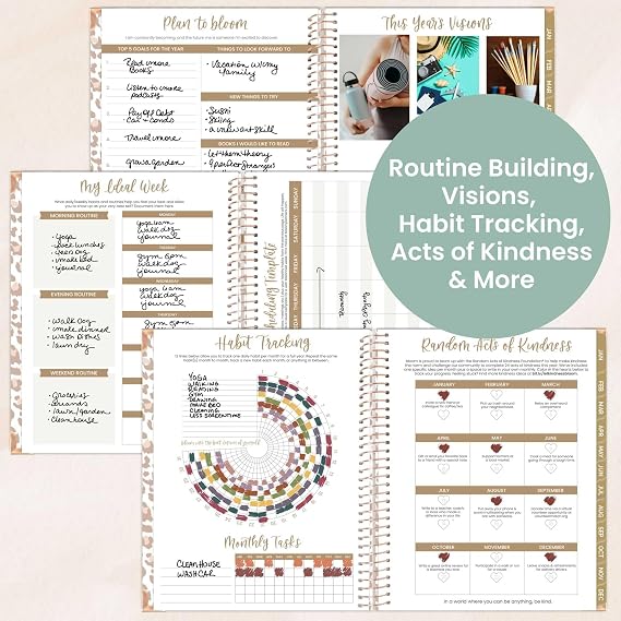 bloom daily planners HARDCOVER 2026 Planner (January to December) - 8.5 x 11 Weekly & Monthly Dated Agenda Organizer Book with Stickers & Tabs - Tan Leopard