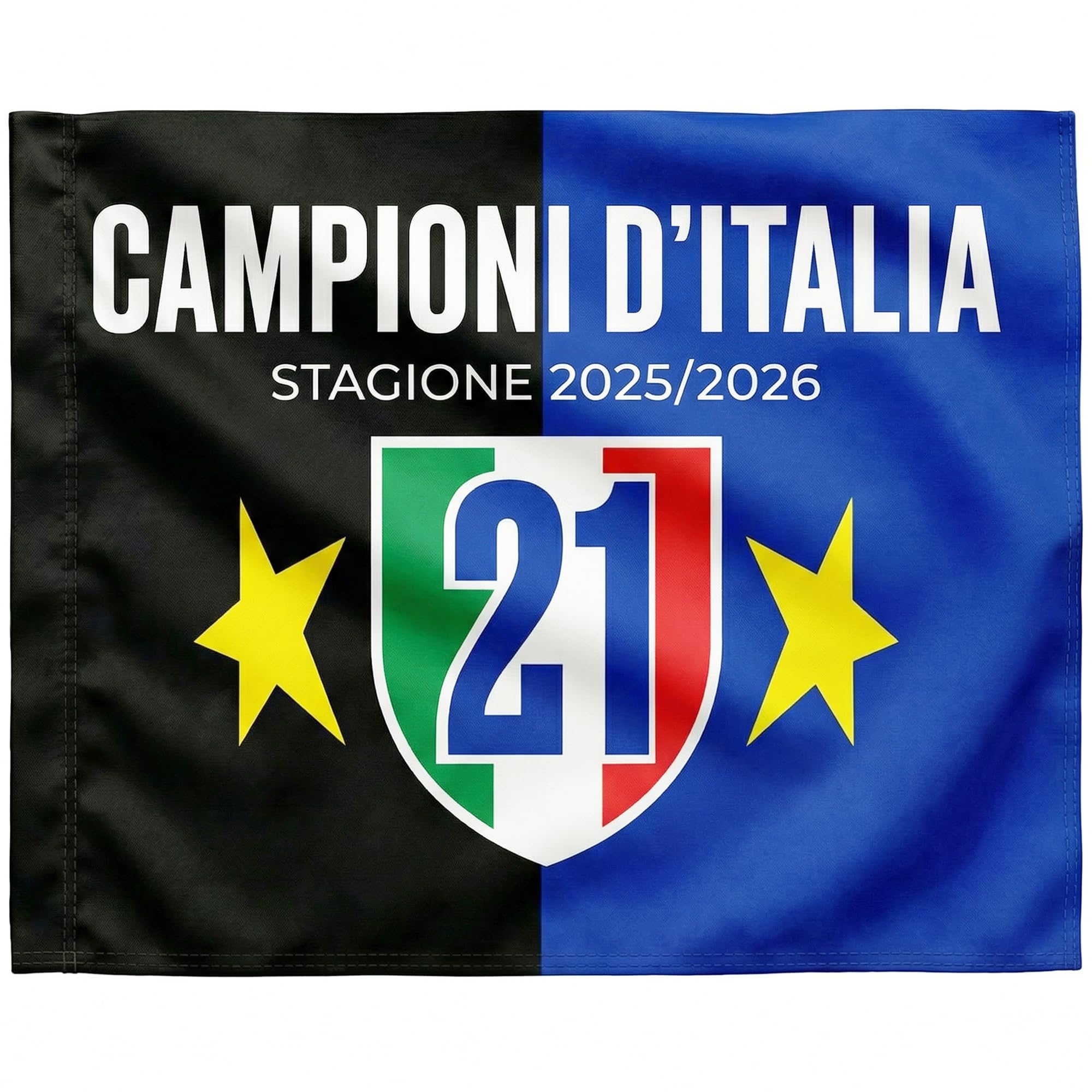 Drapeau Inter Milan 100 x 150 cm avec finitions premium 21° Scudetto