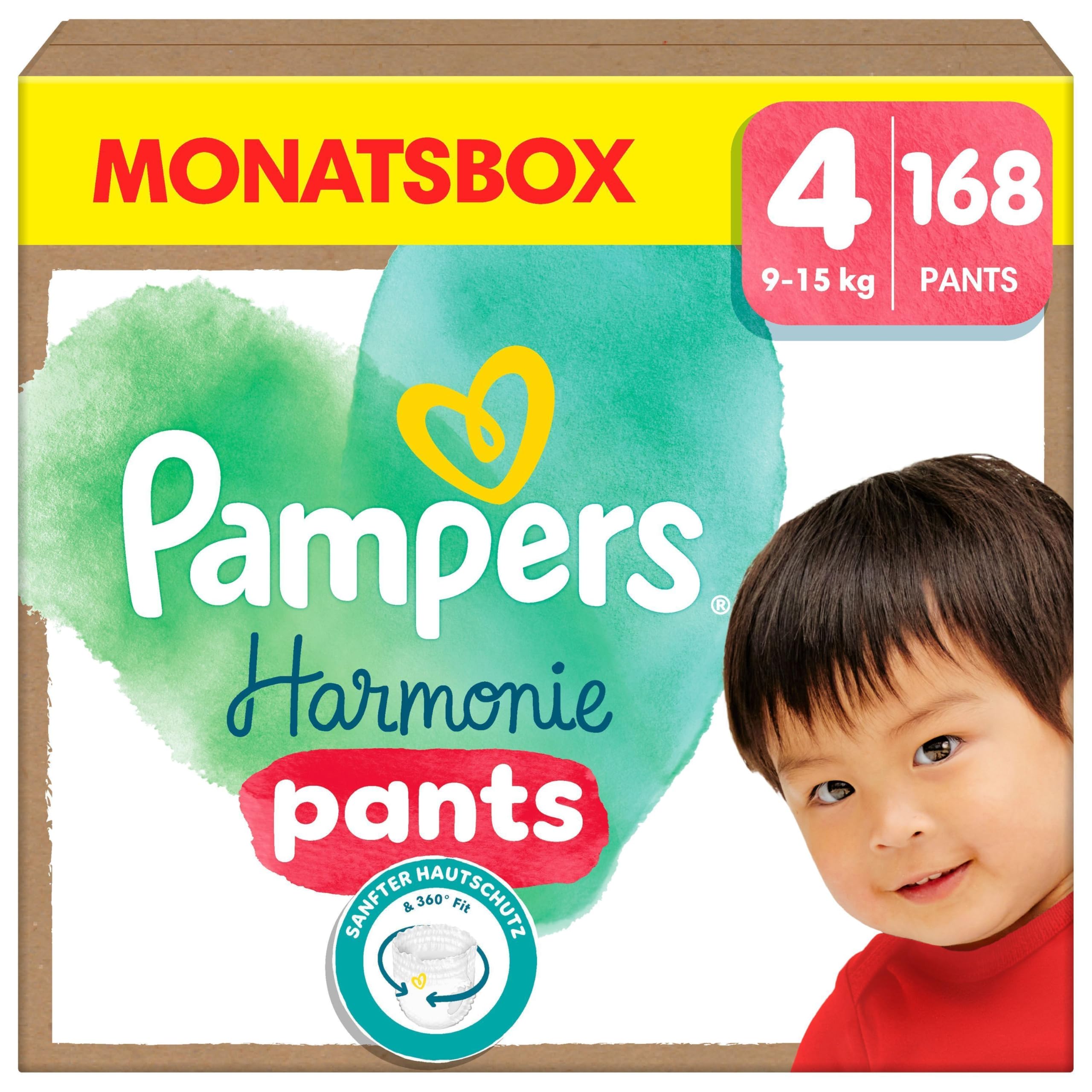 Pampers Harmonie Pants Größe 4, 168 Windeln, 9kg-15kg, sanfter Hautschutz und 360° Komfort-Fit