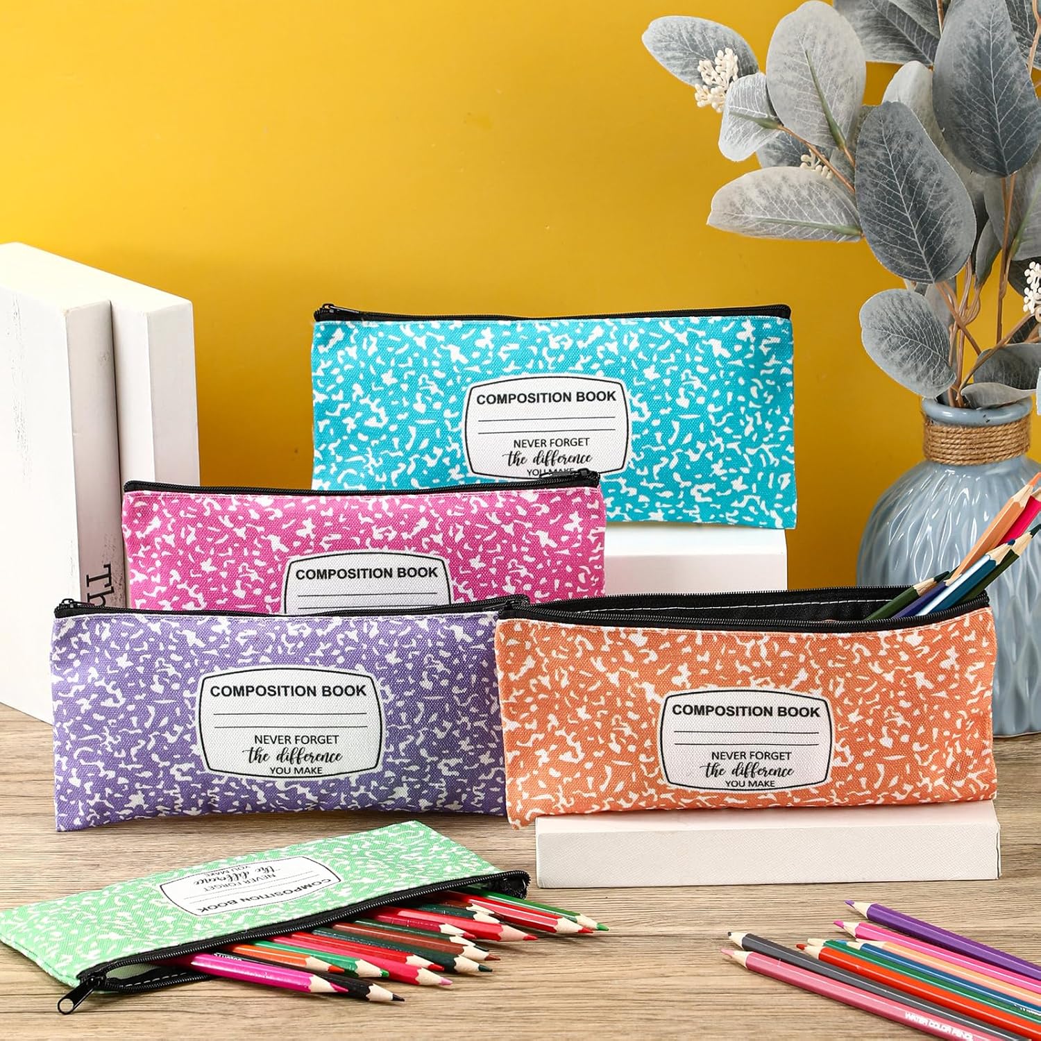 Epakh 30 Pcs Pencil Case Pouch 8.7 x 3.9 Inches Composition Book Back to School Gifts Portable Pencil Bag with Zipper Multipurpose Cute Pen Pouch for Stationery Organizer Teachers (Classic)