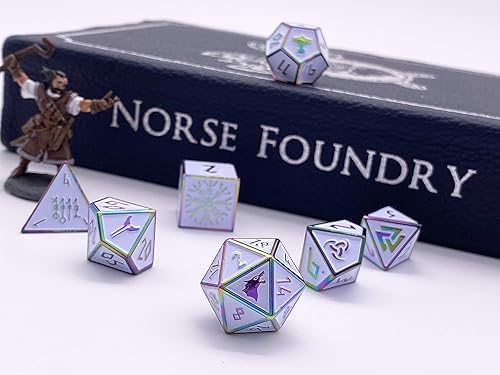 Miniatura 9 de Juego de 7 Brujas Fire Norse Series Full Metal Polyhedral Dice por Norse Foundry  RPG Math Games DND Pathfinder