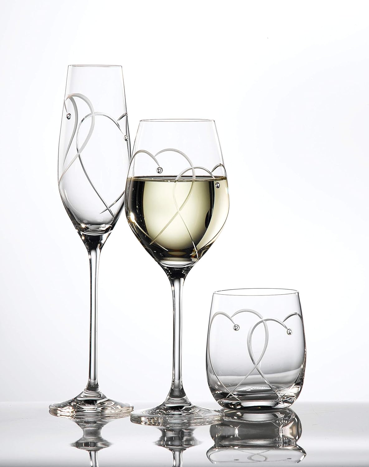 Exclusive Royal Doulton Two Hearts Entwined Flute Pair, 7.5, Clear Crystalline