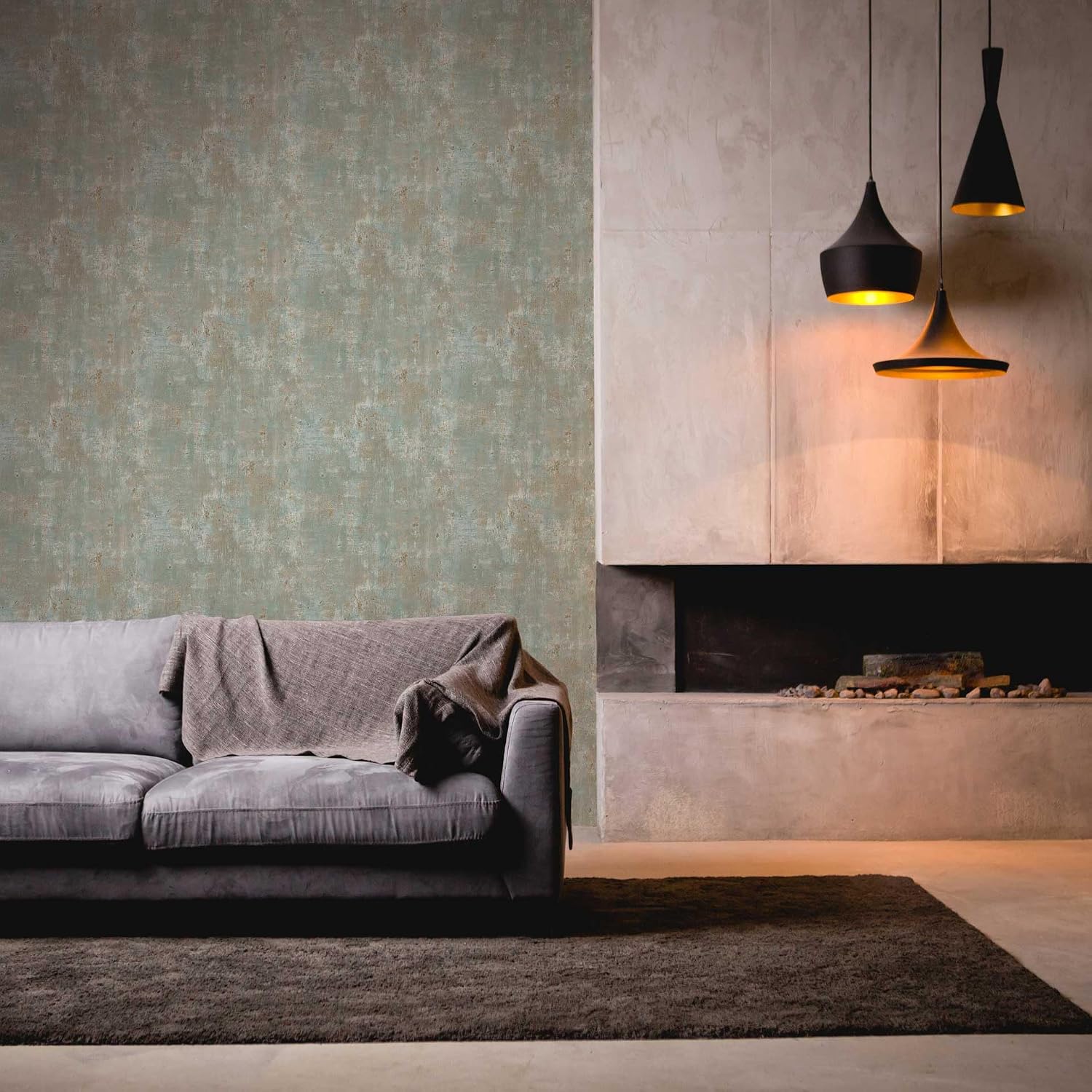 Livingwalls 396704 Industrial Wallpaper Concrete in Green with Metallic Effect in Copper - Wall Wallpaper Plaster Look 10.05 m x 0.53 m - Made in Germany