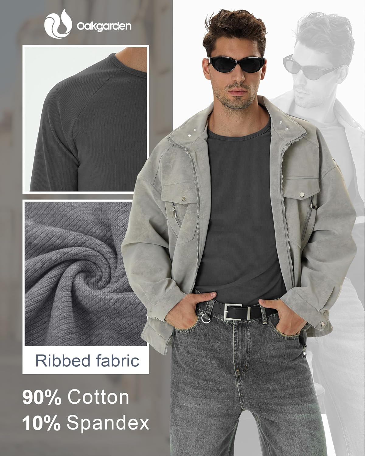 5 Pack Men's Cotton Thermal Shirts Long Sleeve Ribbed Crewneck Tops Slim Fit Underwear Winter Base Layer Multipack