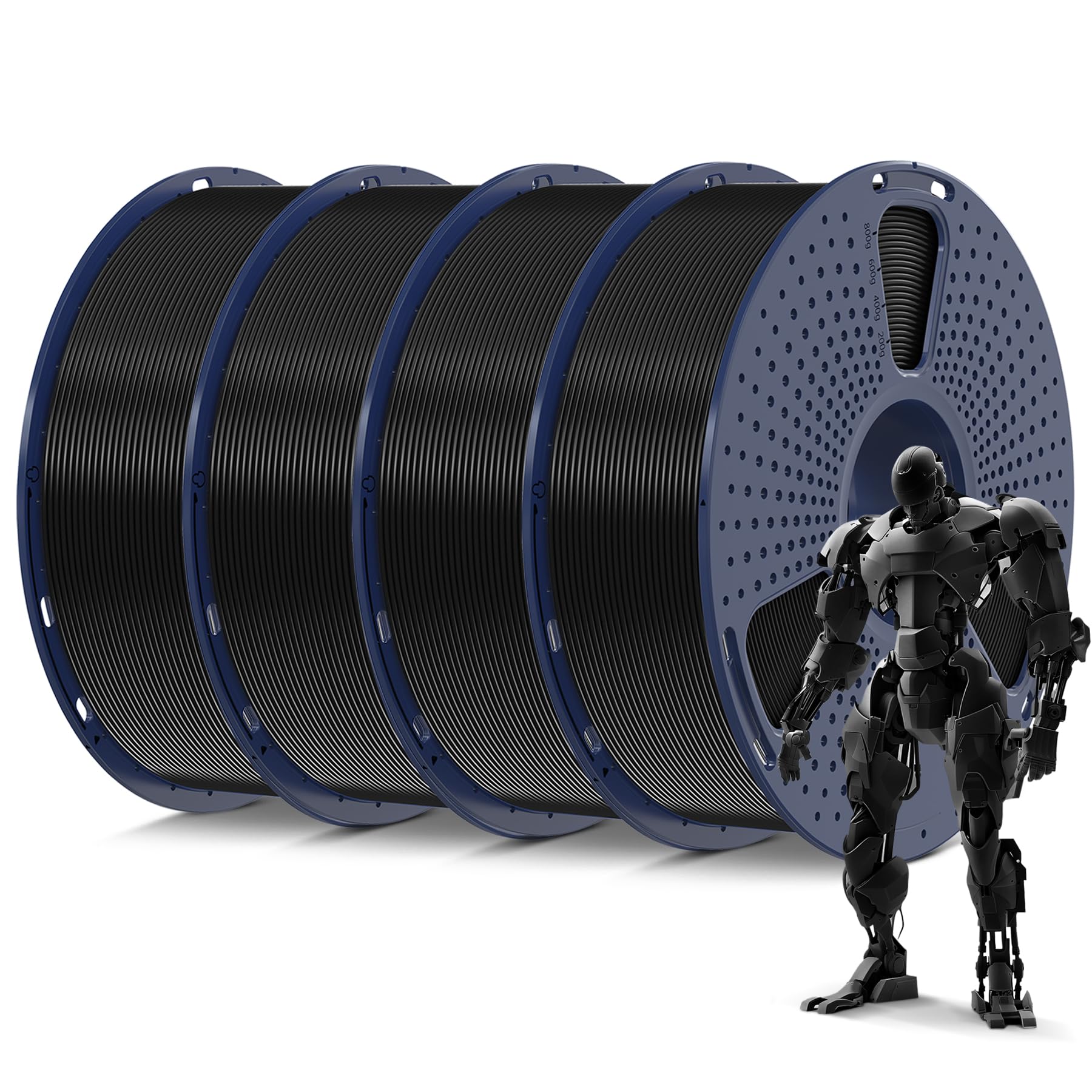 SUNLU 4kg PLA 3D Printer Filament Bundle, Neatly Wound PLA Filament 1.75mm ±0.02mm, Individually Vacuum Packed, 4kg in Total, 1kg per Spool, 4 Pack, 4000g, 4Black