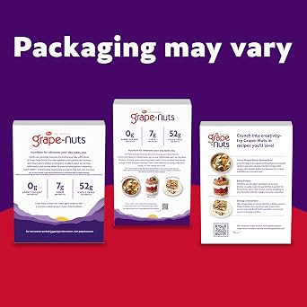 Post Grape Nuts Original Breakfast Cereal, Crunchy Whole Grain Wheat and Barley Cereal, Non-GMO Project Verified, 20.5 OZ Box (Pack of 4)