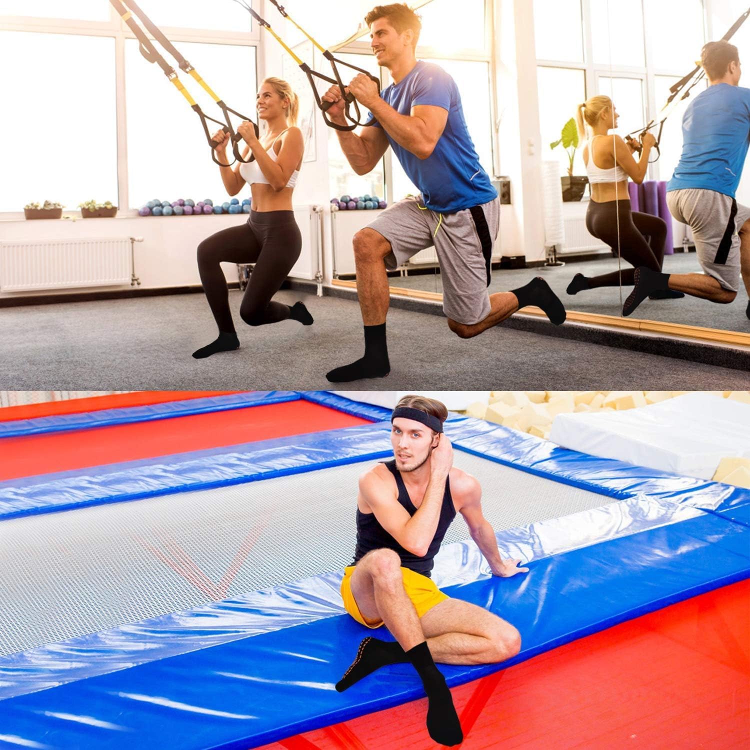 SkiBeaut Men Grips Socks Non Slip Sticky 3 Pairs Tile Wood Floors Anti-Skid Pilates Yoga Barre Hospital Slipper Socks - Image 2