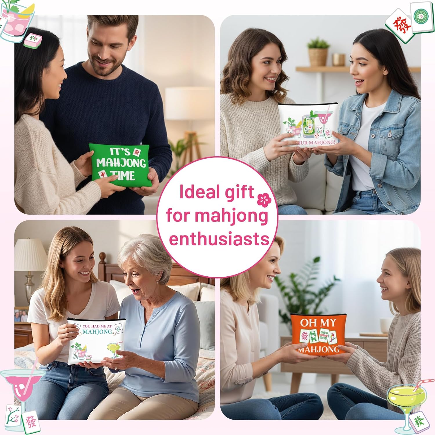 12 Pcs Mahjong Cosmetic Bag Set, Mahjong Zippered Makeup Pouches for Women, Mah Jong Accessories Gifts for Lover Players Friends Holiday Gift - Image 7