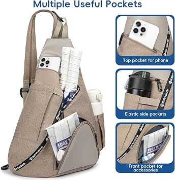 KAVIGOR Pickleball Bag, 7 Pockets & Upgraded Zippers, Lightweight Sling Bag with Detachable Strap & Water-Resistant Pocket