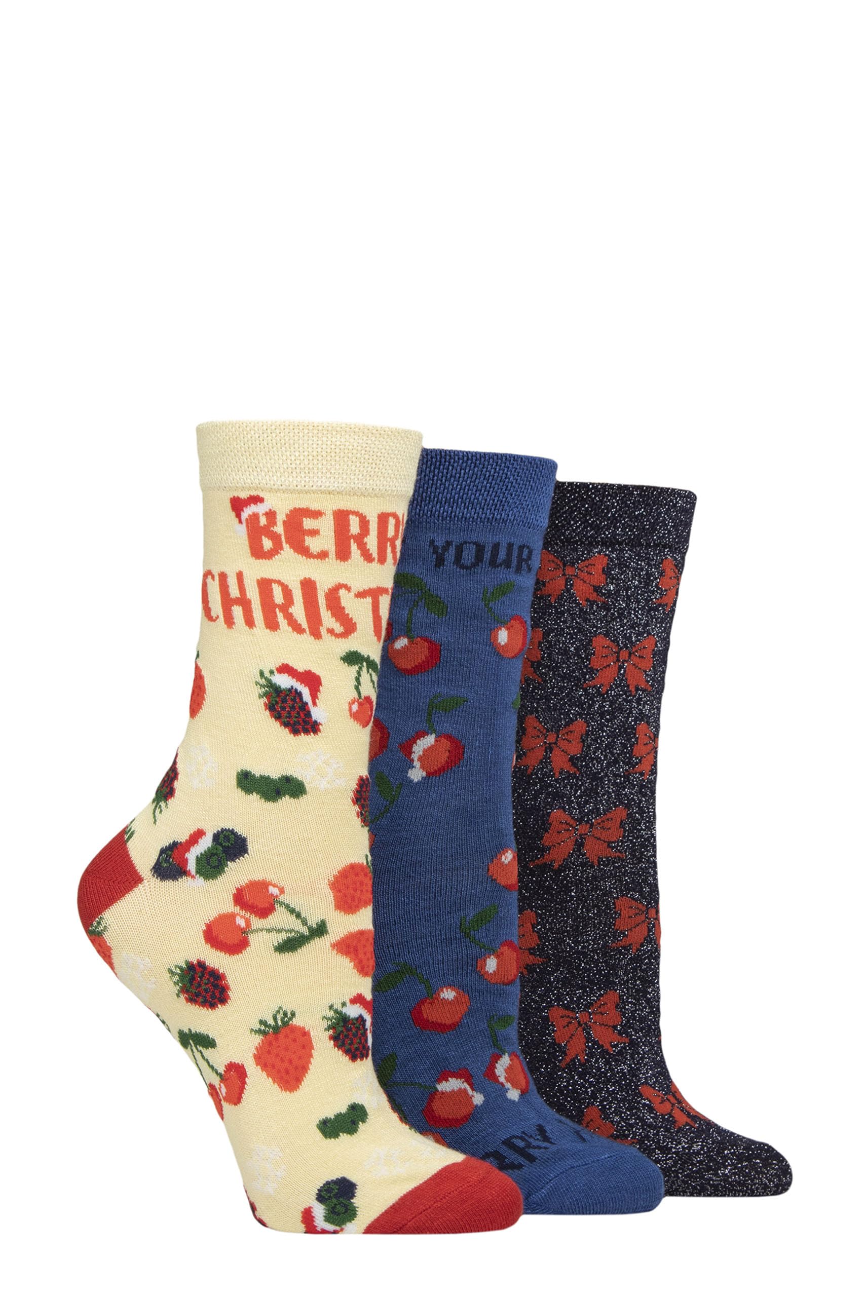 SockShop Lazy Panda Ladies Christmas Bamboo Socks Pack of 3 (UK, Numeric, 4, 8, Regular, Regular, Berry Christmas)