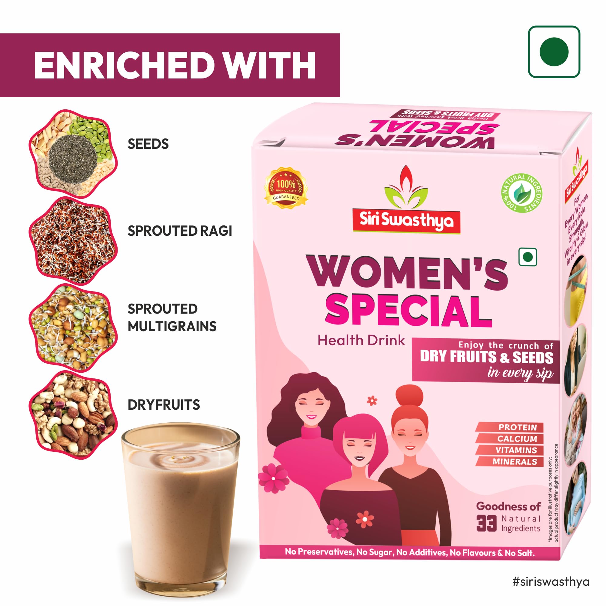 Women’s Special Health Drink 500g (Pack of 2) | Dry Fruits & Seeds Nutrition Mix | 33 Natural Ingredients | No Added Preservatives | Daily Wellness Drink for Women — Amazon image 4