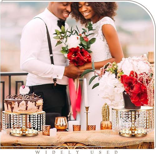 Miniatura 3 de Juego de 3 soportes de cristal para tartas, juego de exhibición de mesa de postre dorados, platos redondos de metal para tartas, pedestal, soporte