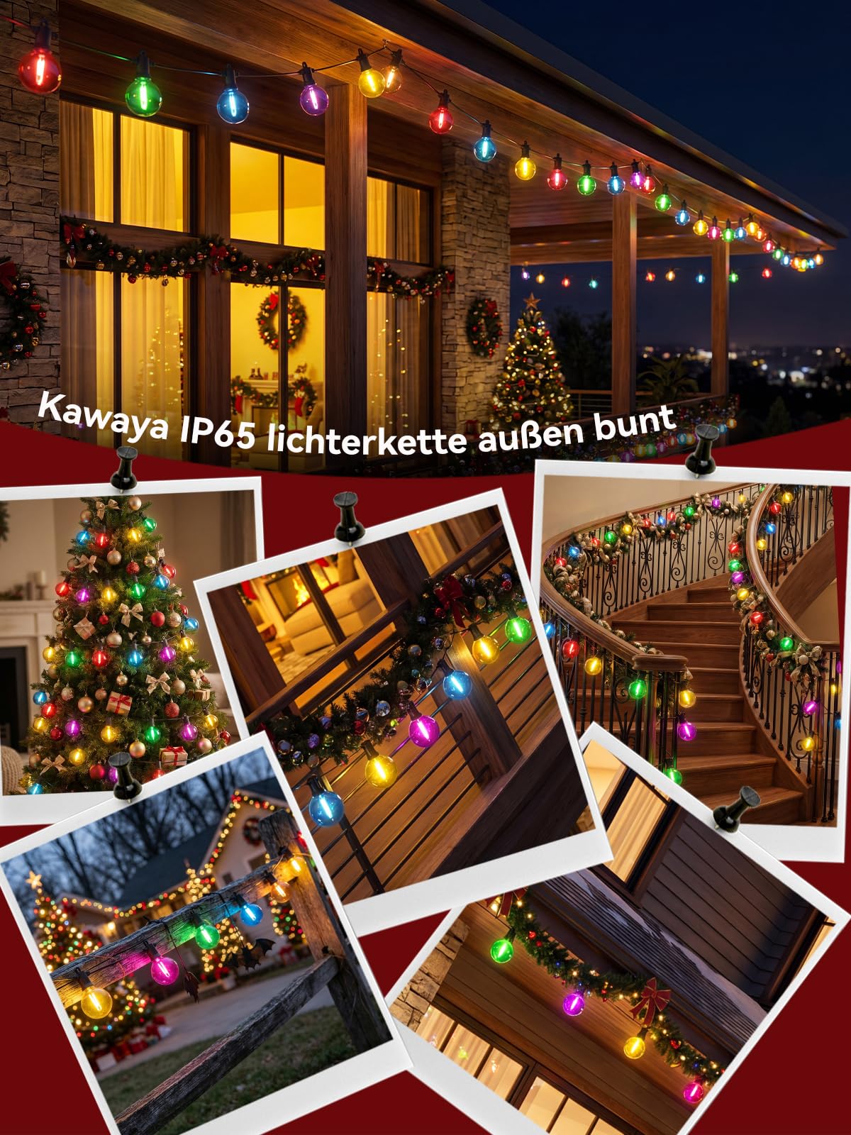Kawaya 30M Bunte LED Lichterkette Außen Strombetrieben - IP65 Wetterfest | Bruchsicher verbindbar dimmbar - Lichterkette Party für Garten Balkon Terrasse Weihnachten Halloween Festdekoration