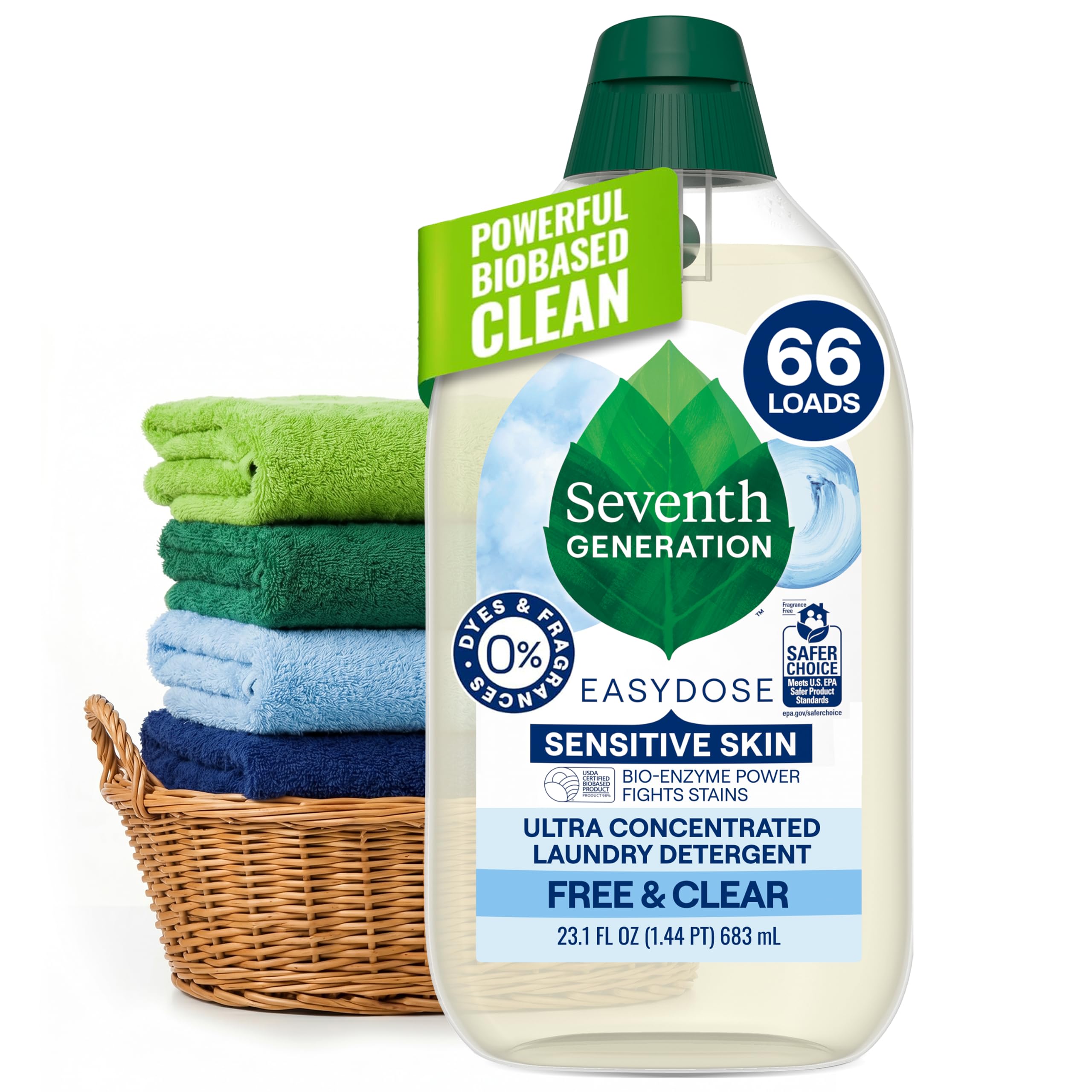 Sette generazioni, Perfect Dose detersivo originale senza profumi, detersivo liquido ad alta concentrazione, con funzione dosatrice automatica per 66 carichi di bucato, 683 ml, 1 pezzo