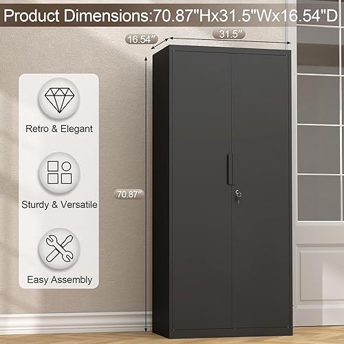 Miniatura 3 de GREATMEET Gabinetes de Almacenamiento para Garaje, Gabinete de Almacenamiento de Metal con 2 Puertas y Estantes, 71" H Despensa de Metal, Gabinete