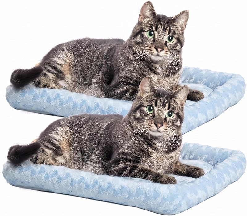 Cama para Cães e Gatos com Pelúcia Sintética e Laterais Acolchoadas MidWest Homes for Pets QuietTime, Azul, para Caixas de 45,72 cm, Pacote com 2