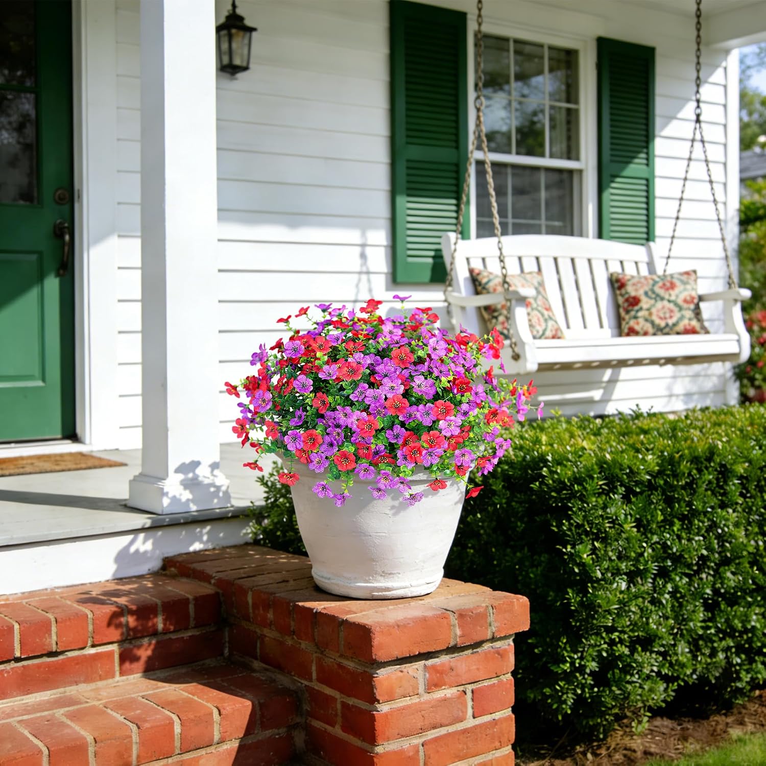 Ammyoo Artificial Fake Plants Flowers for Outdoor Spring Summer Decor, 12 Bundles Faux Silk Daisy for Planter Pot Colorful UV Resistant Look Real for Front Door Porch Patio Outside Yard(Purple Red) image 3